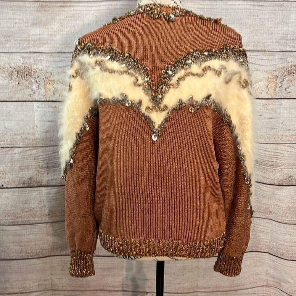 Vintage Sweater Retro 1980’s Faux Fur Metallic Ferran-Miesse Size Large - Picture 5 of 9